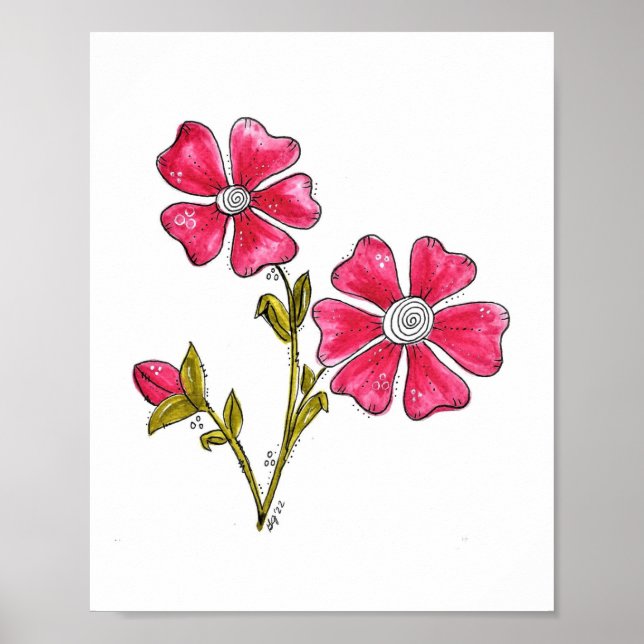 Cute Whimsical Pink Flowers Poster (Framsidan)