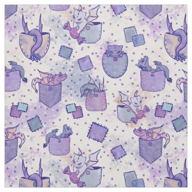 Cute Whimsical Pocket Dragons in Lila Tyg (Provkarta)