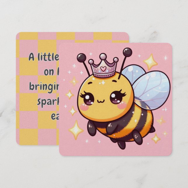 Cute Whimsical Queen Bee Baby Shower Announcement  (Fram/baksida)