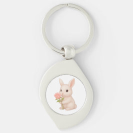 Cute & Whimsical Rabbit Charm Swirl Silverfärgad Nyckelring