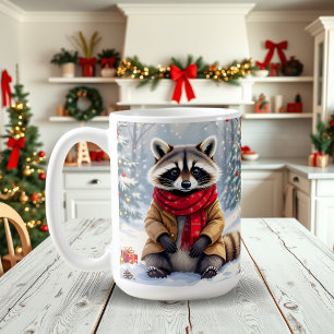 Cute Whimsical Raccoon Festive jul Kaffemugg