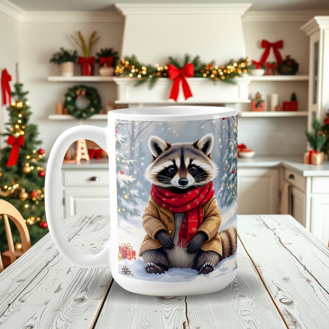 Cute Whimsical Raccoon Festive jul Kaffemugg (Skapare uppladdad)