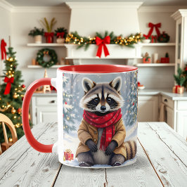 Cute Whimsical Raccoon Festive jul Mugg