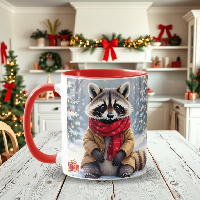 Cute Whimsical Raccoon Festive jul Mugg (Skapare uppladdad)