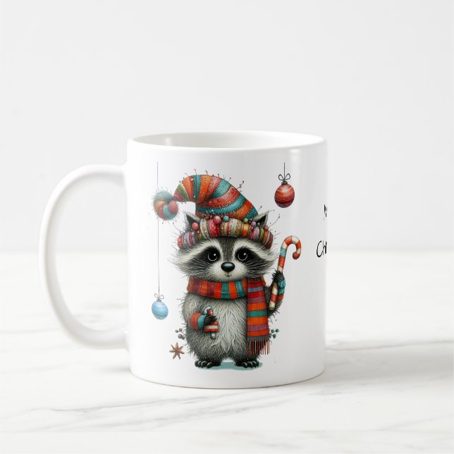 Cute Whimsical Raccoon God jul Kaffemugg (Vänster)