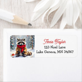 Cute Whimsical Raccoon-jul Returadress Etikett