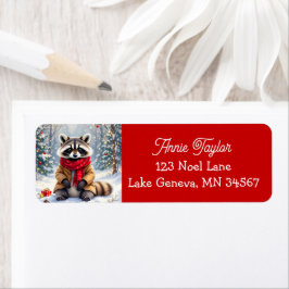Cute Whimsical Raccoon-jul Returadress Etikett
