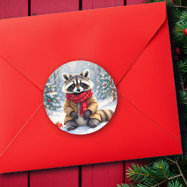 Cute Whimsical Raccoon-jul Runt Klistermärke
