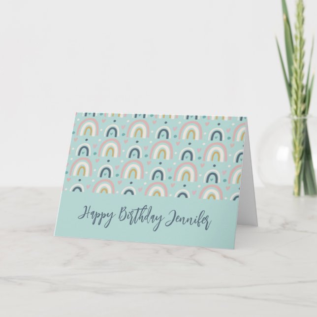 Cute Whimsical Rainbow Mönster Birthday Kort (Framsida)