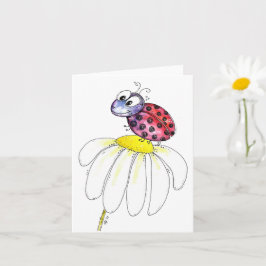 Cute Whimsical Red Ladybug på en vit blomma Kort
