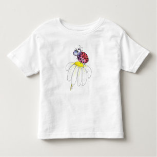 Cute Whimsical Red Ladybug på en vit blomma T Shirt