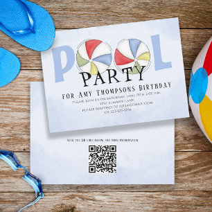 Cute Whimsical Roligt Bassäng Party, QR-kod för so Inbjudningar