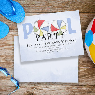 Cute Whimsical Roligt Bassäng Party, sommarstrande Inbjudningar