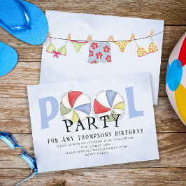 Cute Whimsical Roligt Bassäng Party, sommarstrande Inbjudningar