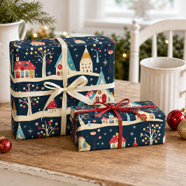Cute Whimsical Roligt & Festive jul Village Presentpapper