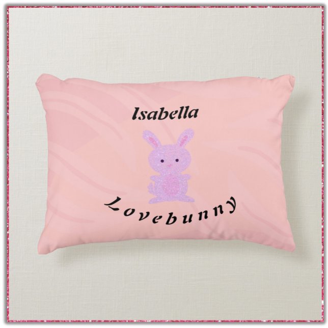 Cute Whimsical Rosa Bunny Prydnadskudde (Skapare uppladdad)