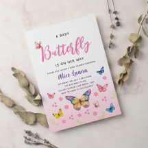 Cute Whimsical Rosa Butterfly Girls Baby Shower