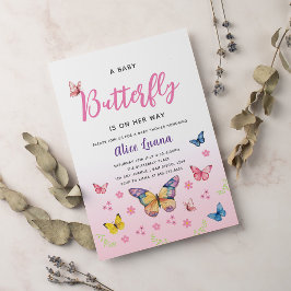 Cute Whimsical Rosa Butterfly Girls Baby Shower Inbjudningar