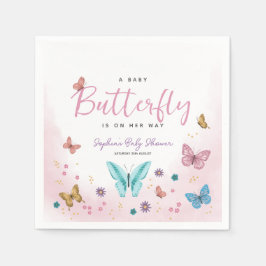 Cute Whimsical Rosa Butterfly Girls Baby Shower Pappersservett