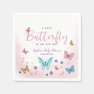 Cute Whimsical Rosa Butterfly Girls Baby Shower Pappersservett
