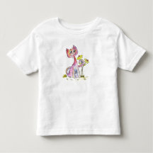 Cute Whimsical Rosa Cat med Gula blommor