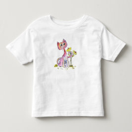 Cute Whimsical Rosa Cat med Gula blommor T Shirt