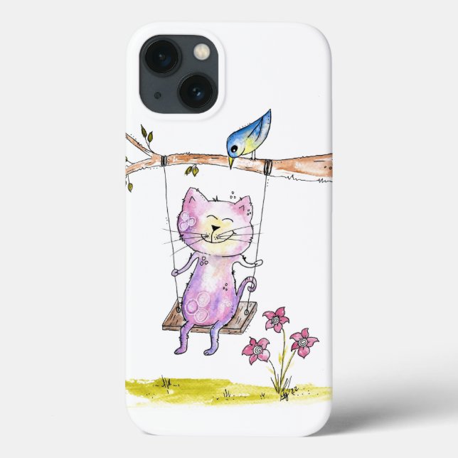 Cute Whimsical Rosa Cat on Swing (Baksida)