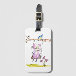 Cute Whimsical Rosa Cat on Swing Bagagebricka