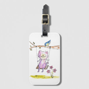 Cute Whimsical Rosa Cat on Swing Bagagebricka