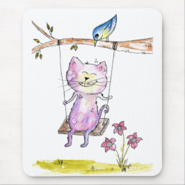 Cute Whimsical Rosa Cat on Swing Musmatta