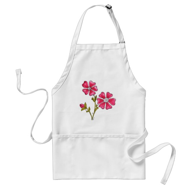 Cute Whimsical Rosa Flowers Förkläde (Framsidan)