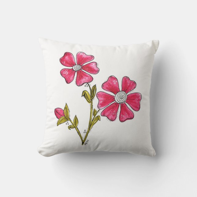 Cute Whimsical Rosa Flowers Kudde (Framsida)