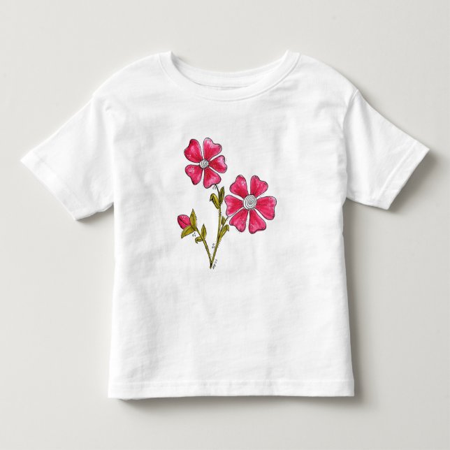 Cute Whimsical Rosa Flowers T Shirt (Framsida)
