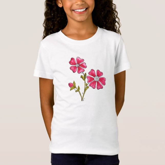 Cute Whimsical Rosa Flowers T Shirt (Framsida)
