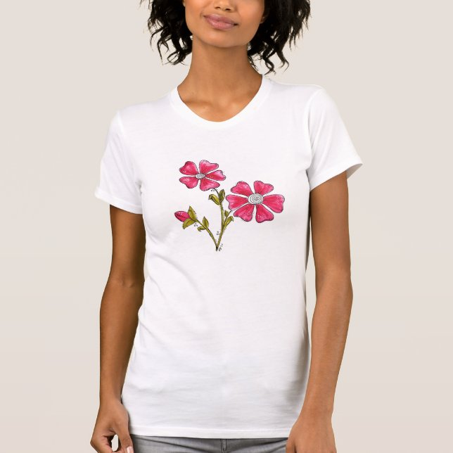 Cute Whimsical Rosa Flowers T Shirt (Framsida)