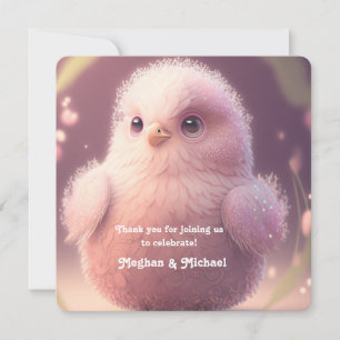 Cute Whimsical Rosa Fluffy Bird Fairytale Tack Kort