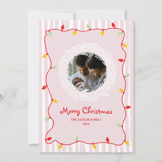 Cute Whimsical Rosa God jul Photo Inbjudningar (Framsida)