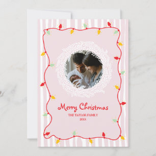Cute Whimsical Rosa God jul Photo Inbjudningar