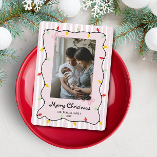 Cute Whimsical Rosa God jul Photo Inbjudningar
