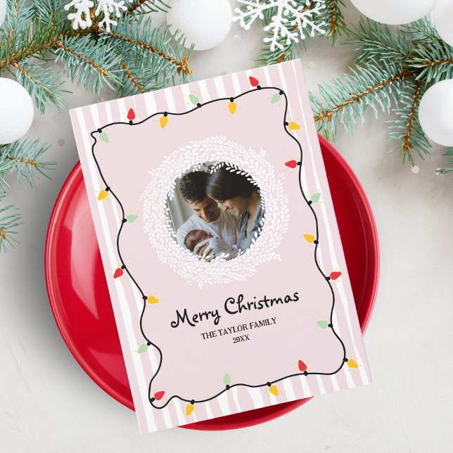 Cute Whimsical Rosa God jul Photo Inbjudningar (Skapare uppladdad)
