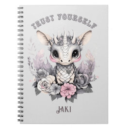 Cute Whimsical Rosa "Trust Yourself" Little Dragon Anteckningsbok