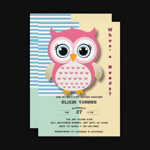 Cute Whimsical Rosa Uggla Baby Shower Inbjudningar