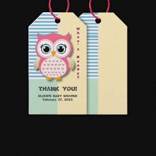 Cute Whimsical Rosa Uggla Baby Shower Presentetikett