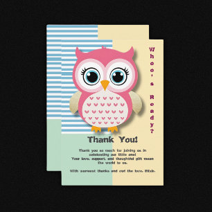 Cute Whimsical Rosa Uggla Baby Shower Tack Kort
