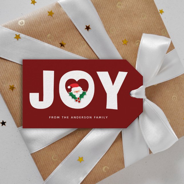 Cute Whimsical Santa & Holly Berries jul Joy Presentetikett (Skapare uppladdad)