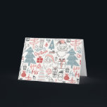 Cute Whimsical Santa Julgran Mönster Rosa Helgkort<br><div class="desc">Det här söta,  tomma julkortet har en roligt mönster av jultomteillustrationer,  träd och presenter i rosa,  rött och teal.</div>