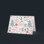 Cute Whimsical Santa Julgran Mönster Rosa Helgkort<br><div class="desc">Det här söta,  tomma julkortet har en roligt mönster av jultomteillustrationer,  träd och presenter i rosa,  rött och teal.</div>