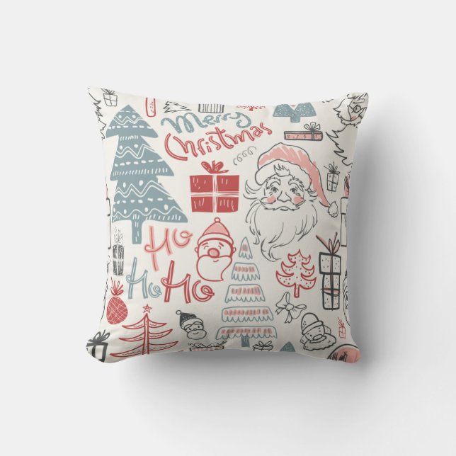 Cute Whimsical Santa Julgran Mönster Rosa Kudde (Framsida)