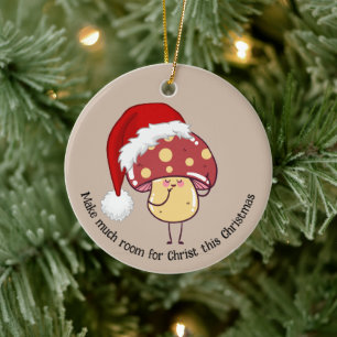 Cute Whimsical Santa Mushroom Julgransprydnad Keramik