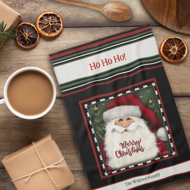 Cute Whimsical Santa Personlig jul Kökshandduk (Skapare uppladdad)